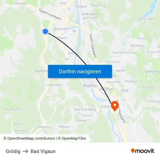 Grödig to Bad Vigaun map