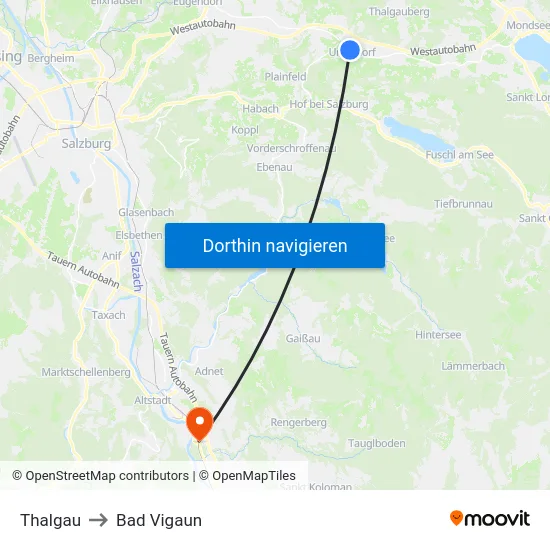 Thalgau to Bad Vigaun map