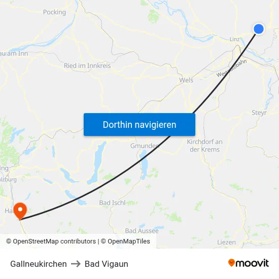 Gallneukirchen to Bad Vigaun map