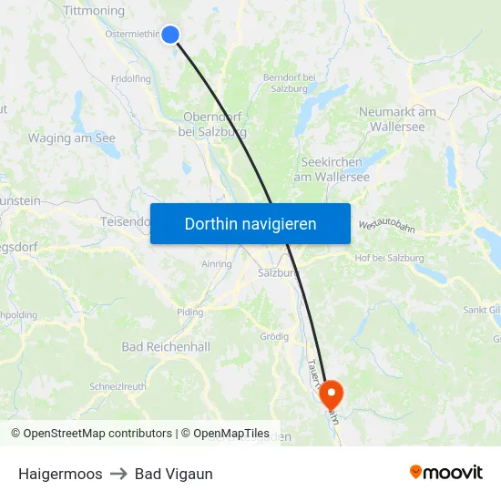 Haigermoos to Bad Vigaun map