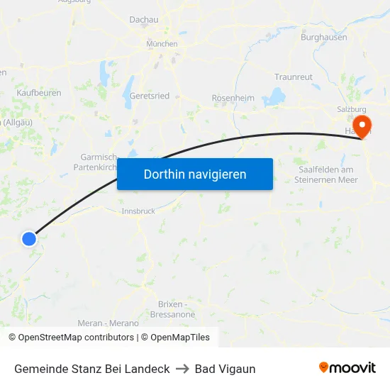 Gemeinde Stanz Bei Landeck to Bad Vigaun map