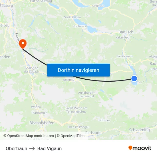 Obertraun to Bad Vigaun map