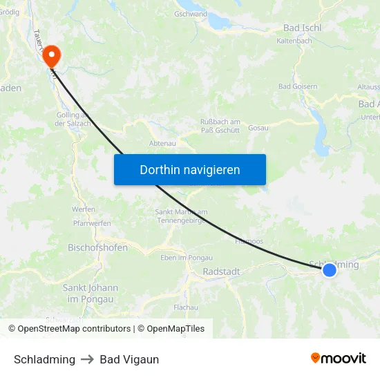 Schladming to Bad Vigaun map
