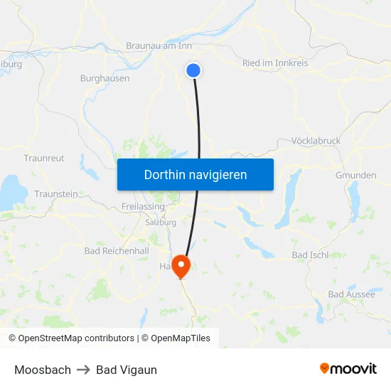 Moosbach to Bad Vigaun map