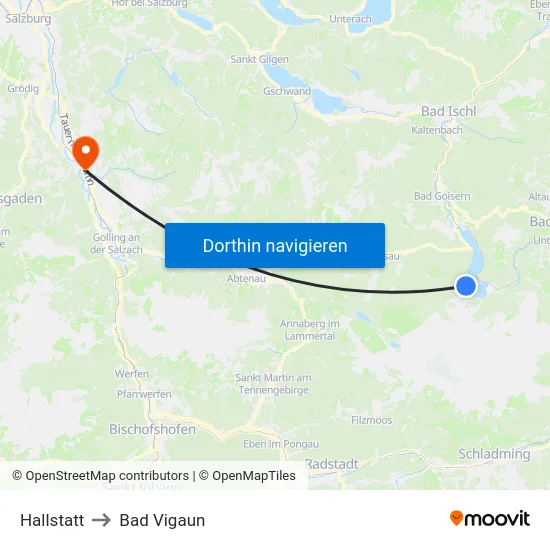 Hallstatt to Bad Vigaun map