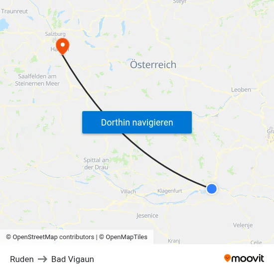 Ruden to Bad Vigaun map
