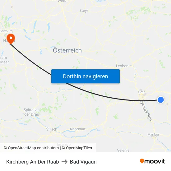 Kirchberg An Der Raab to Bad Vigaun map