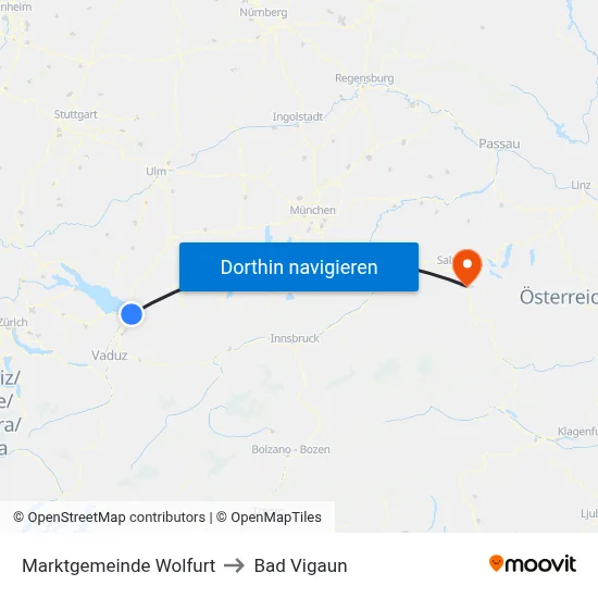 Marktgemeinde Wolfurt to Bad Vigaun map