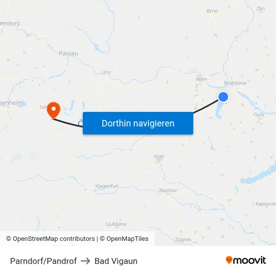 Parndorf/Pandrof to Bad Vigaun map