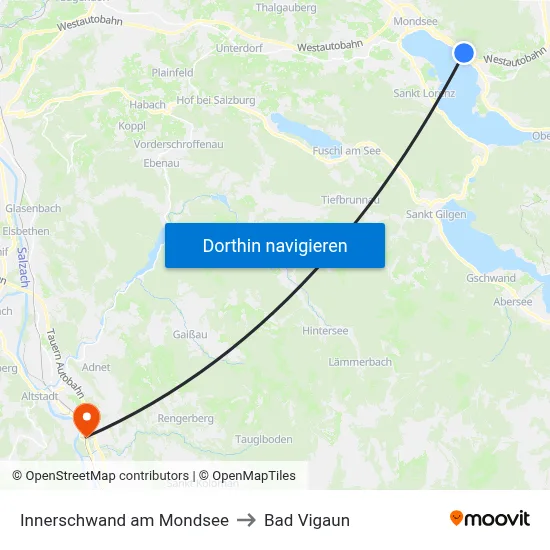 Innerschwand am Mondsee to Bad Vigaun map