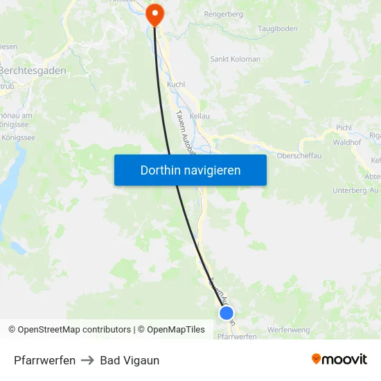 Pfarrwerfen to Bad Vigaun map