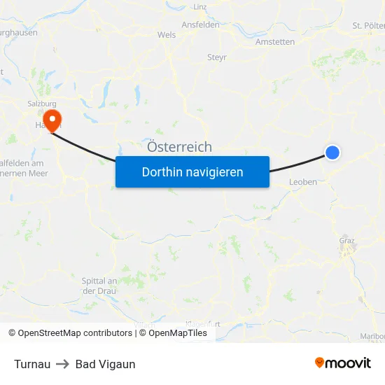 Turnau to Bad Vigaun map