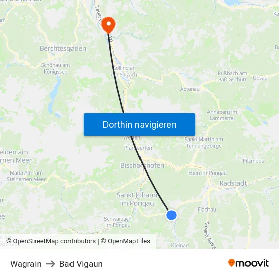 Wagrain to Bad Vigaun map