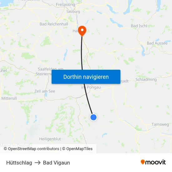 Hüttschlag to Bad Vigaun map
