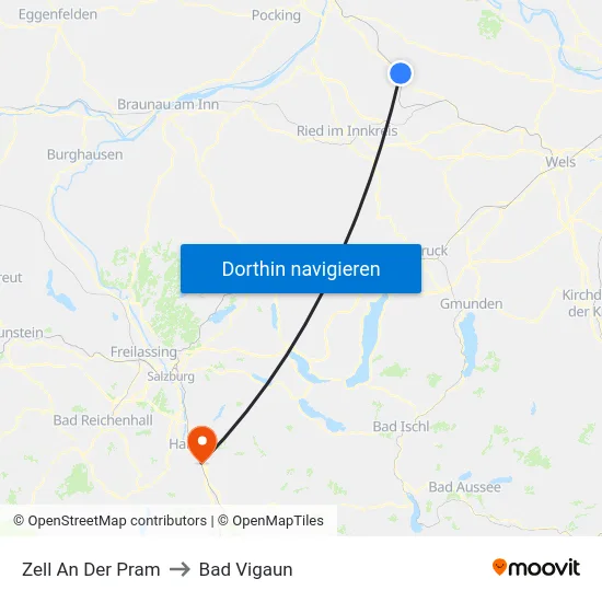 Zell An Der Pram to Bad Vigaun map
