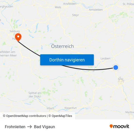Frohnleiten to Bad Vigaun map
