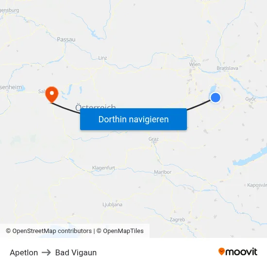 Apetlon to Bad Vigaun map