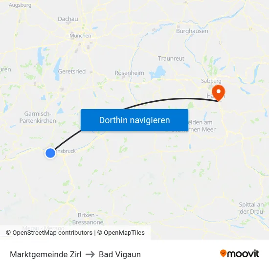 Marktgemeinde Zirl to Bad Vigaun map