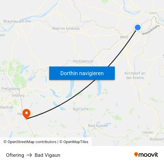 Oftering to Bad Vigaun map