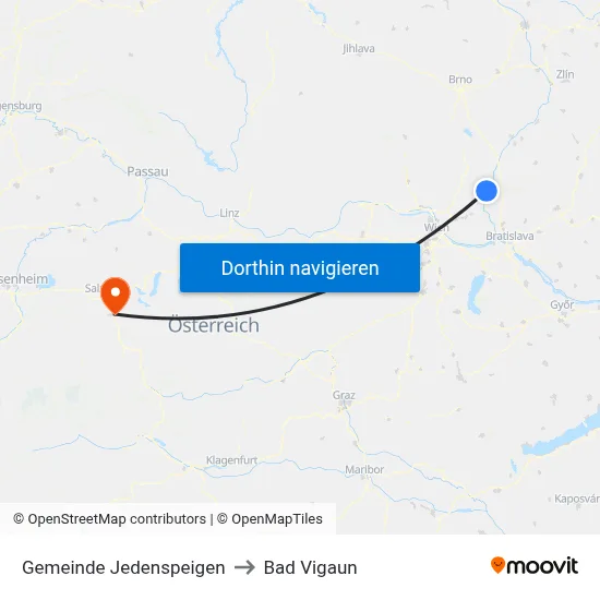 Gemeinde Jedenspeigen to Bad Vigaun map