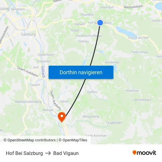 Hof Bei Salzburg to Bad Vigaun map