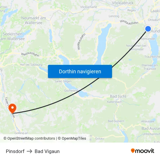 Pinsdorf to Bad Vigaun map