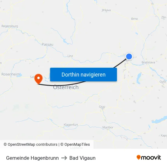 Gemeinde Hagenbrunn to Bad Vigaun map