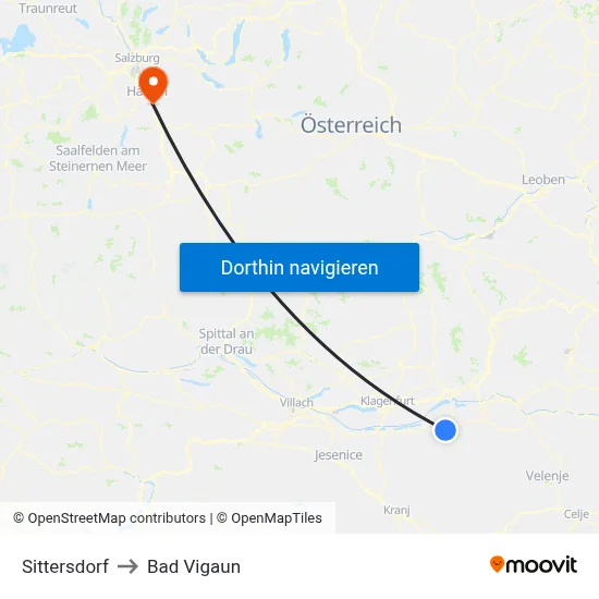 Sittersdorf to Bad Vigaun map