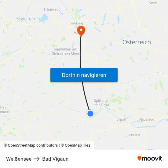 Weißensee to Bad Vigaun map