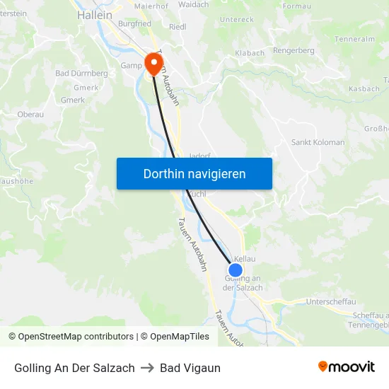 Golling An Der Salzach to Bad Vigaun map