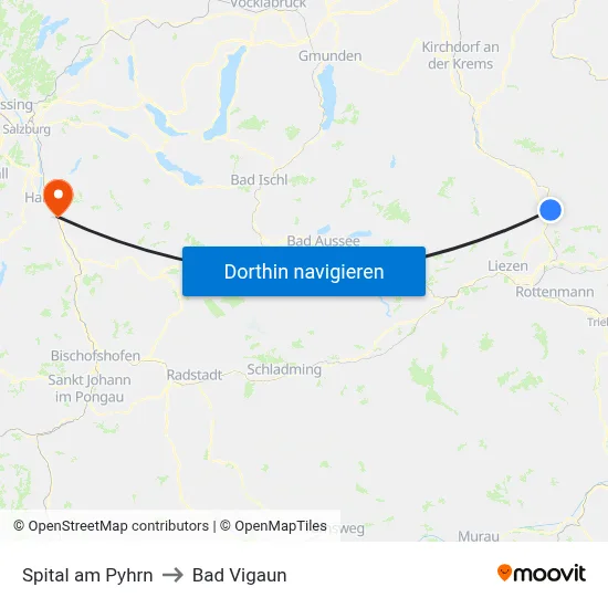 Spital am Pyhrn to Bad Vigaun map