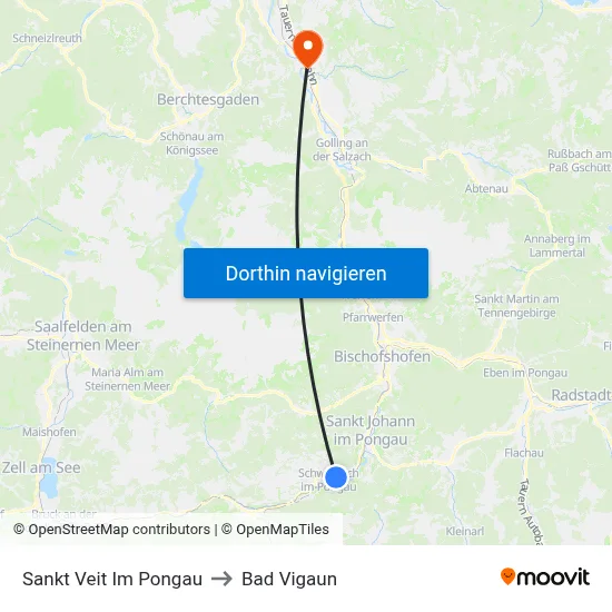 Sankt Veit Im Pongau to Bad Vigaun map