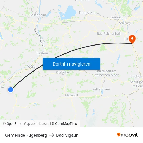 Gemeinde Fügenberg to Bad Vigaun map