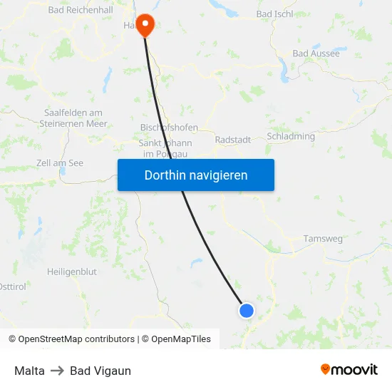 Malta to Bad Vigaun map