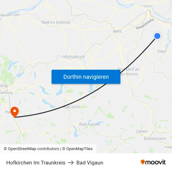 Hofkirchen Im Traunkreis to Bad Vigaun map