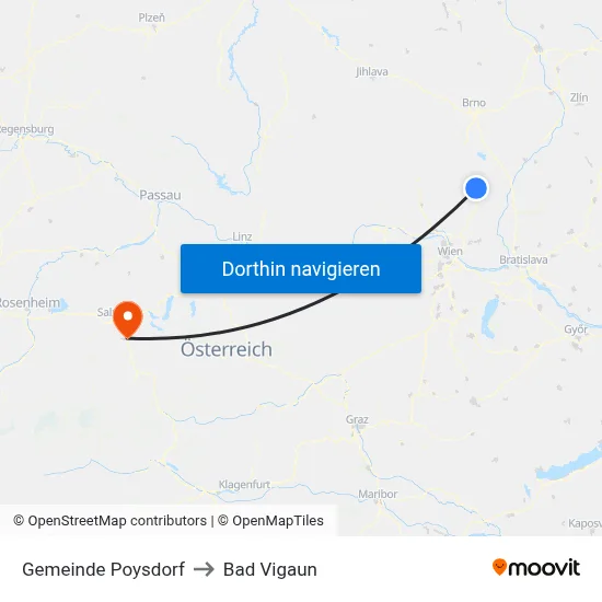 Gemeinde Poysdorf to Bad Vigaun map
