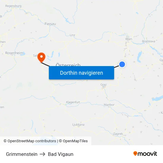 Grimmenstein to Bad Vigaun map