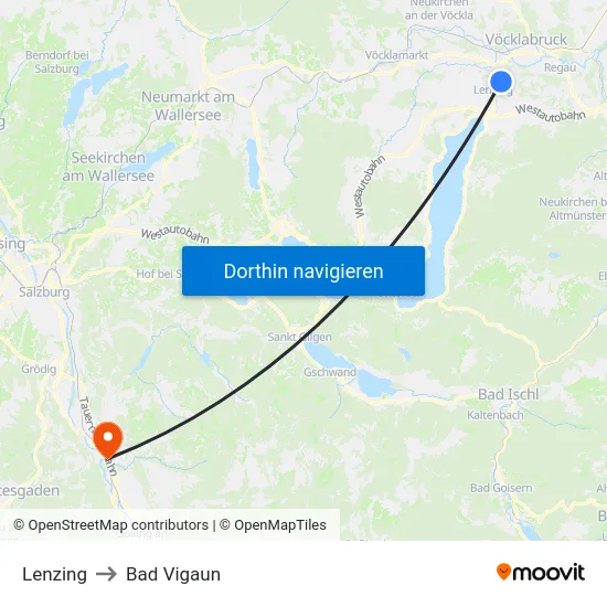 Lenzing to Bad Vigaun map