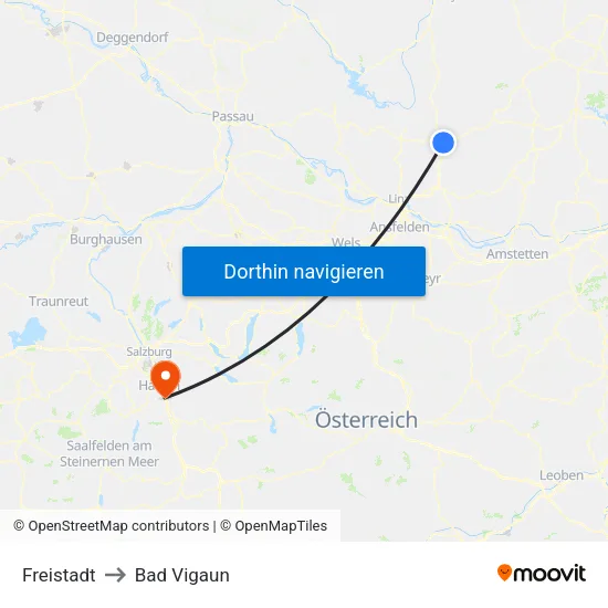 Freistadt to Bad Vigaun map