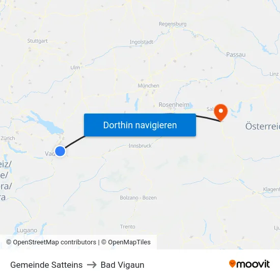 Gemeinde Satteins to Bad Vigaun map