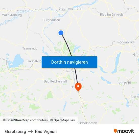 Geretsberg to Bad Vigaun map