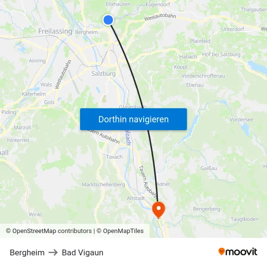 Bergheim to Bad Vigaun map