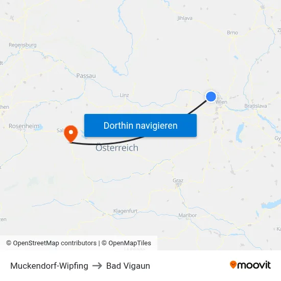 Muckendorf-Wipfing to Bad Vigaun map