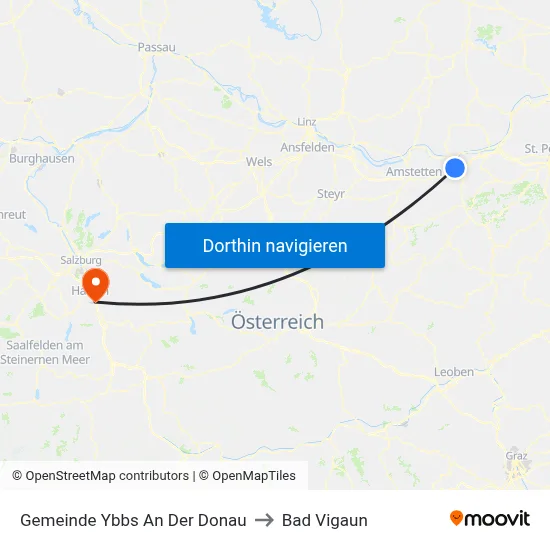 Gemeinde Ybbs An Der Donau to Bad Vigaun map