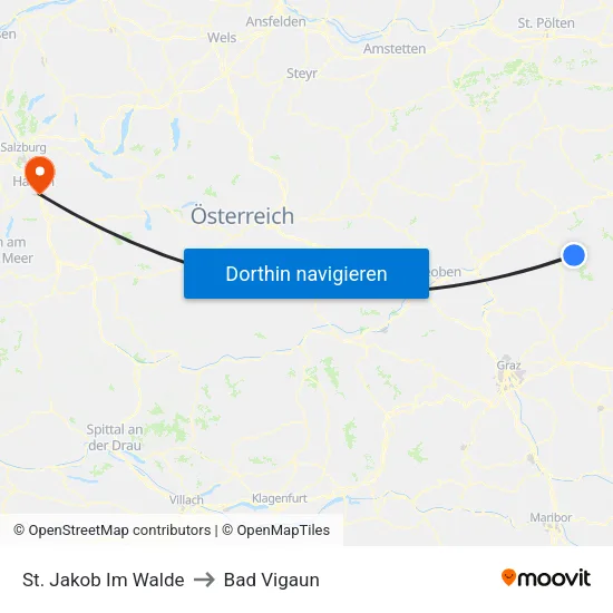 St. Jakob Im Walde to Bad Vigaun map