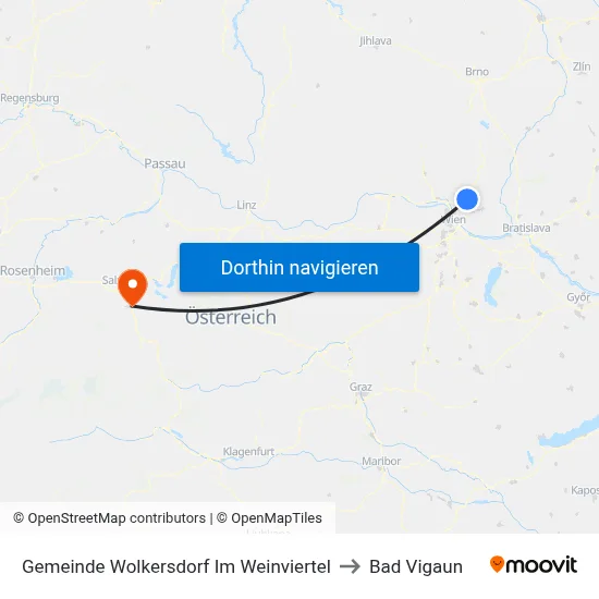 Gemeinde Wolkersdorf Im Weinviertel to Bad Vigaun map