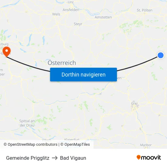 Gemeinde Prigglitz to Bad Vigaun map
