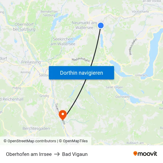 Oberhofen am Irrsee to Bad Vigaun map