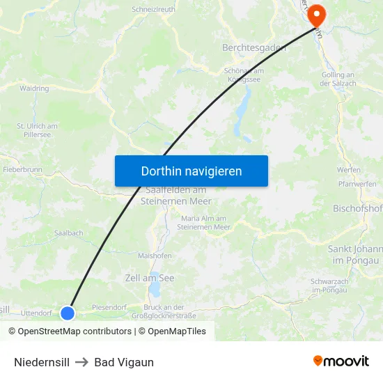 Niedernsill to Bad Vigaun map