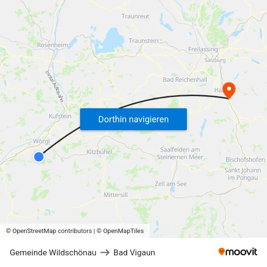 Gemeinde Wildschönau to Bad Vigaun map